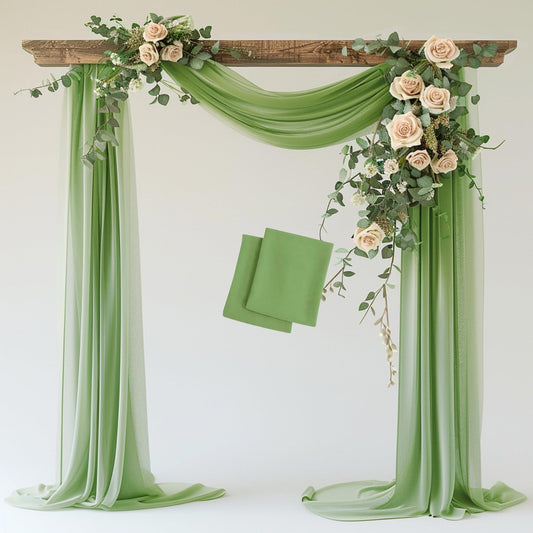 Wokceer Wedding Arch Draping Fabric 2 Panels 28.7" x 20FT Sage Green Drapes Sheer Fabric Backdrop Arch Draping Fabric for Wedding Ceremony Birthday Party Bridal Shower Decoration