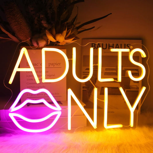 Adults Only Neon Sign Pink Lip LED Neon Lights Signs Sexy Neon Light Neon Bar Sign Orange Letter Neon Wall Sign Neon Signs for Bedroom Bar Man Cave Hotel Party Wall Decor USB with Switch