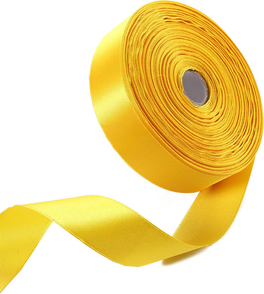 1" x 50 Yards Yellow Satin Ribbon Single Faced Fabric Ribbons for Gift Wrapping, Crafting, Bows Making, Flower Bouquet, Wedding, Home Decor