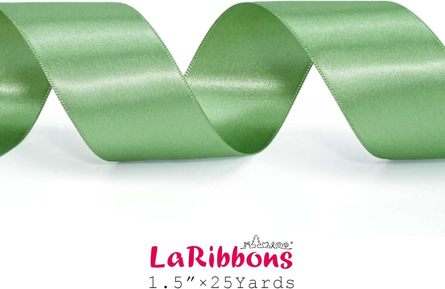 LaRibbons Sage Green Ribbon 1 1/2 Inch 25 Yards Luxury Double Faced Green Silk Ribbon for Flower Bouquet Crafts Gift Wrapping Wedding Party Decoration
