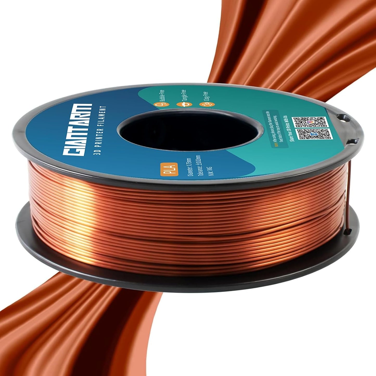 GIANTARM 3D Printer Filament, Silk Copper Pla Filament, 1Kg(2.2lbs) Spool, 1.75mm Dimension Accuracy +/- 0.03mm, 3D Printing Filament