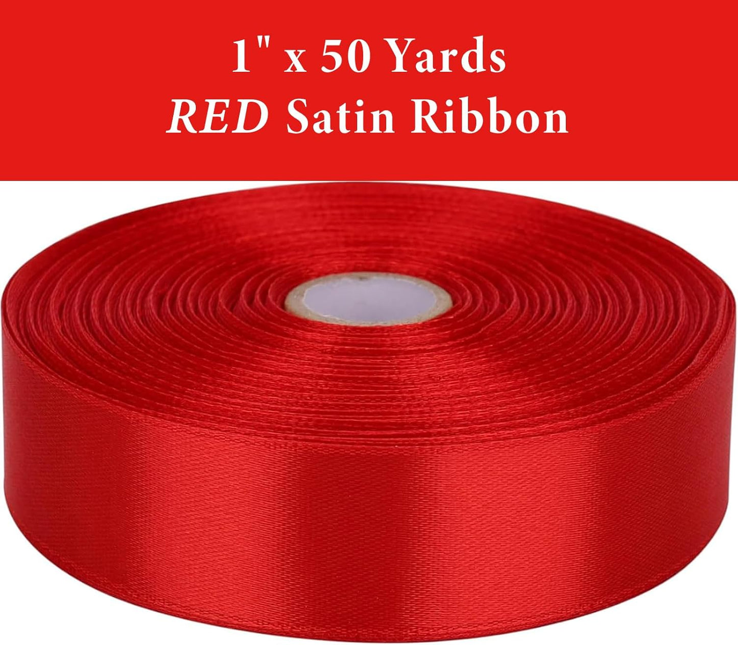 1 Inch Red Satin Ribbon 50 Yards Solid Fabric Ribbons for Gift Wrapping, Crafts, Floral Arrangements, Wedding, Party, Holiday Decor