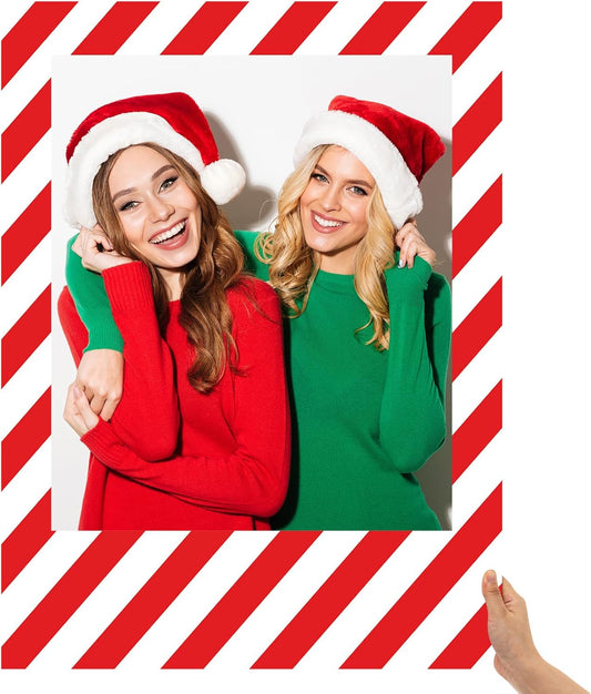 32 x 24 Inch Large Blank DIY Photo Booth Props Picture Frame Party Frame DIY Photo Booth Props Selfie for Halloween Christmas Birthday, Holiday Party (Stripe,Christmas)