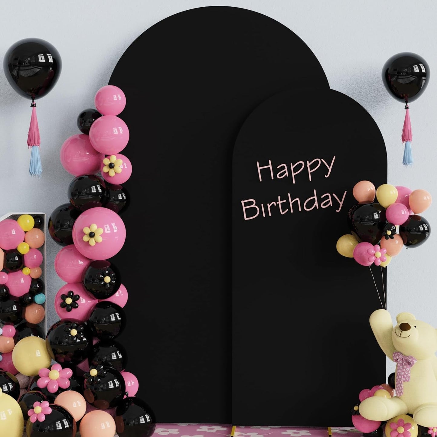 Fomcet Set of 2 Wedding Arch Cover 6FT, 7.2FT Black 2-Sided Round Top Spandex Arch Backdrop Cover Fitted Fabric for Birthday Party Baby Shower Wedding Arch Stand Decoration