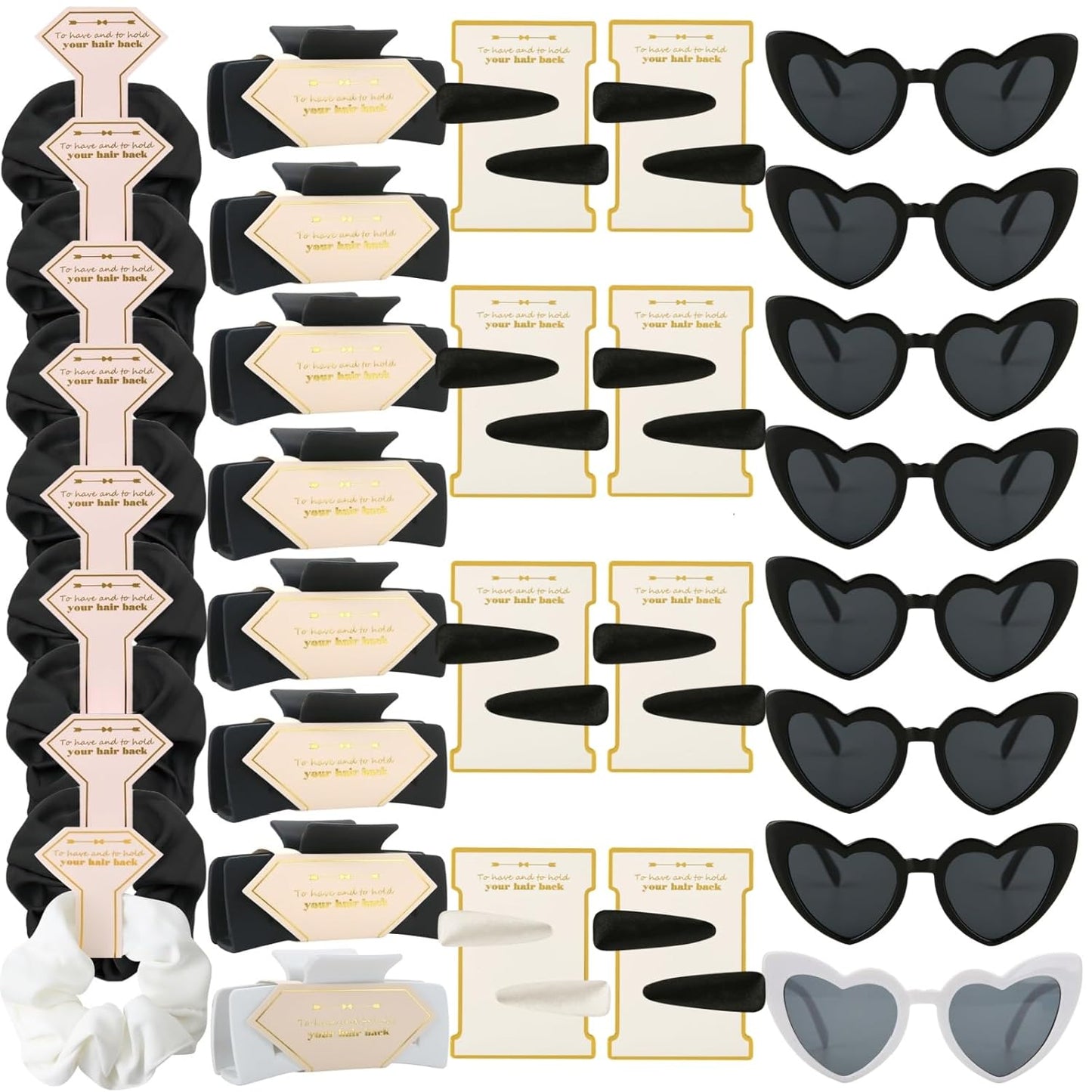 Bridesmaid Scrunchies Proposal Gifts Bachelorette Hair Claws Clips Girls heart sunglasses for Wedding Party Favors (White&black 40sets)