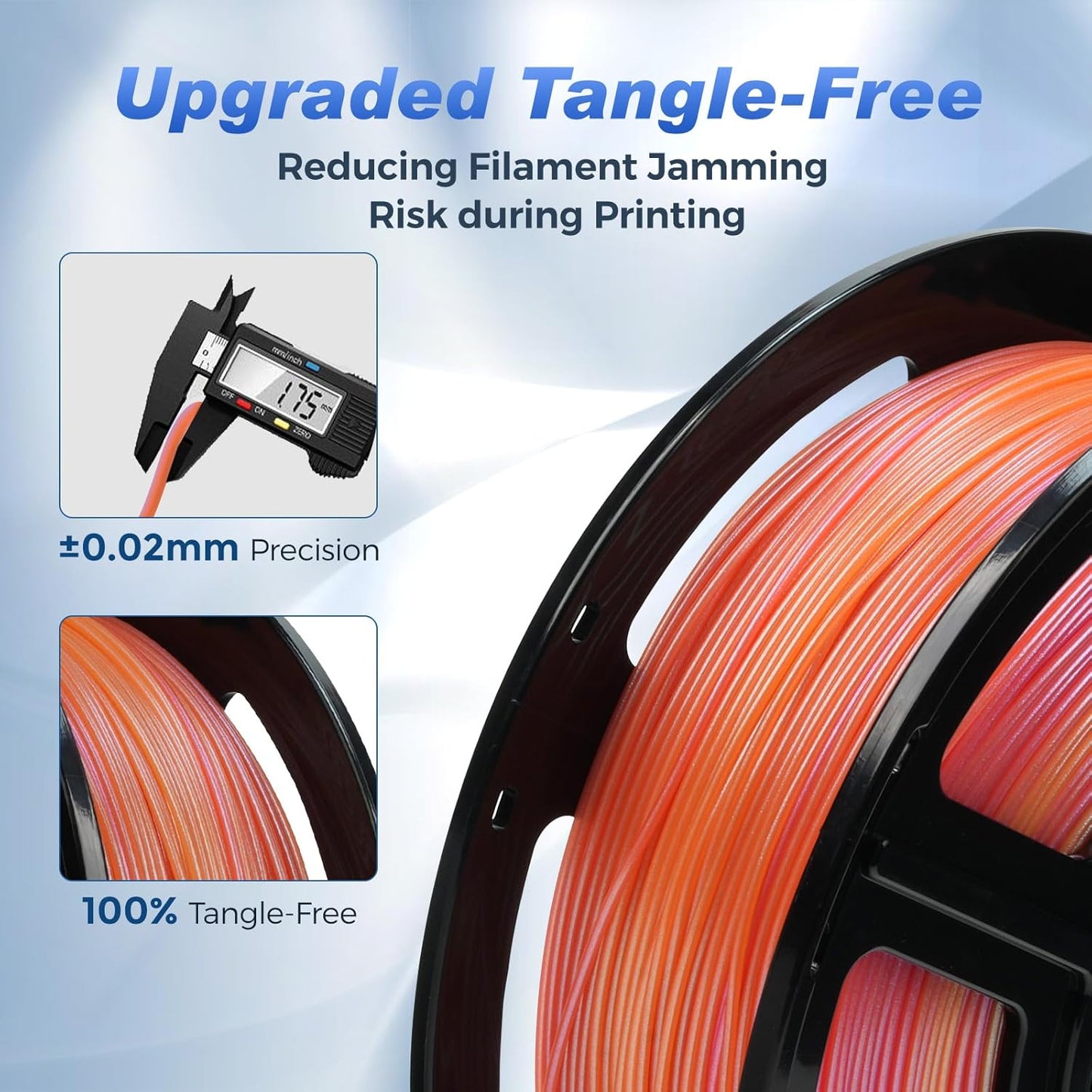 FLASHFORGE Rapid PLA Filament 1.75mm +/- 0.02mm Yellow to Pink Gradient, Max 500mm/s High Speed Printing, 3D Printer Filament 1kg(2.2lbs), Changing Colors with Light