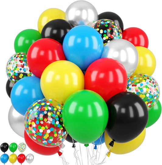 Red Yellow Blue Green Balloon, 50PCS 12Inch Multicolor Balloons with Black Red Blue Yellow Green Silver Ballons and Colorful Confetti Ballon for Birthday,Game Themed Party Supplies