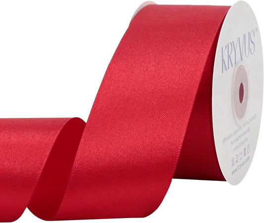 Red Satin Ribbon 1-1/2 inch X Continuous 25 Yards, Single Face Polyester Ribbon Perfect for Gift Wrapping, Flower Bouquet, Wedding Decor, Crafts, Bow Making, Sewing and More