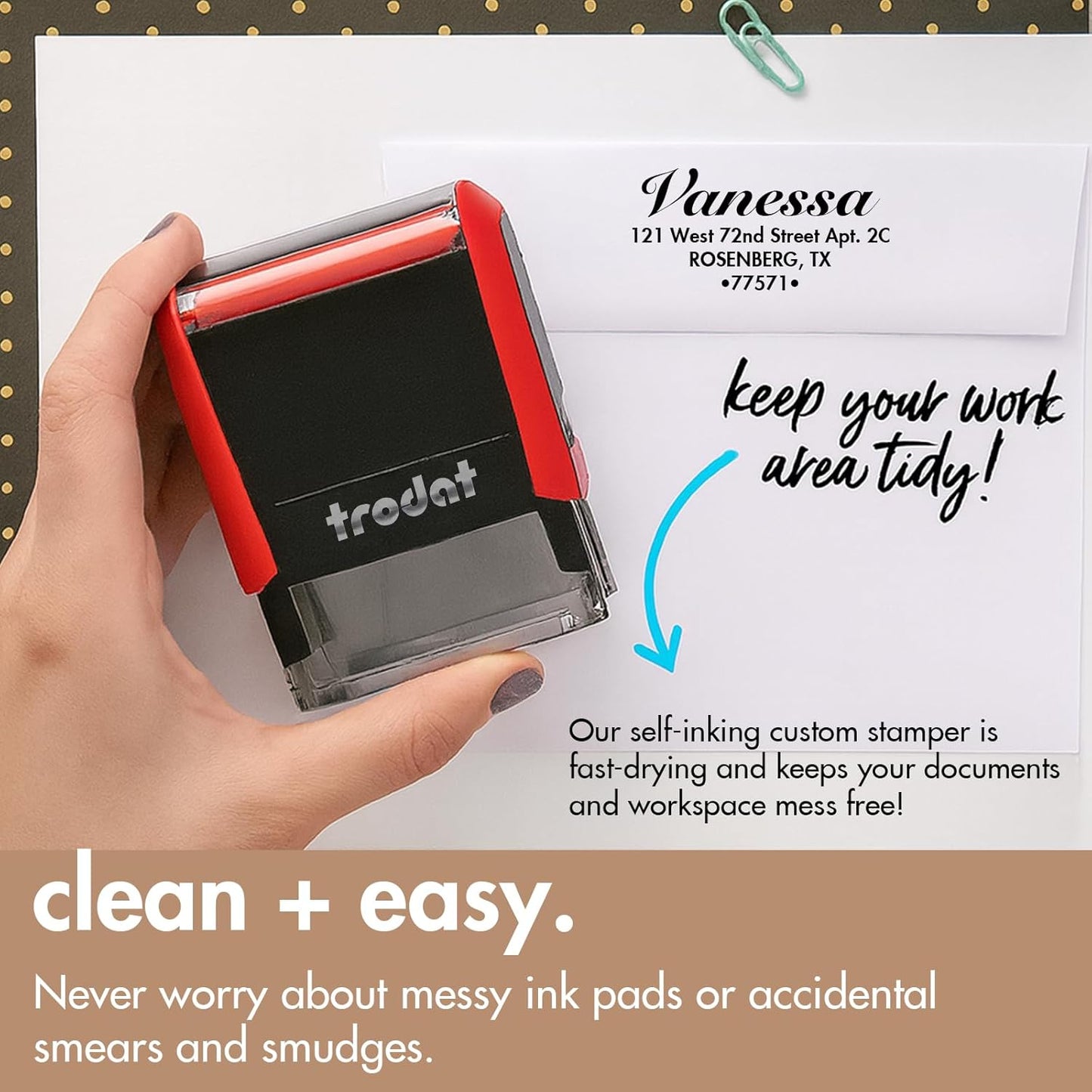 Custom Stamps Self Inking - Personalized Rubber Stamp Set – Use for Address, Logo, Signature, Return Address, Name Stamp - Multiple Font, Ink Color Options (Square)