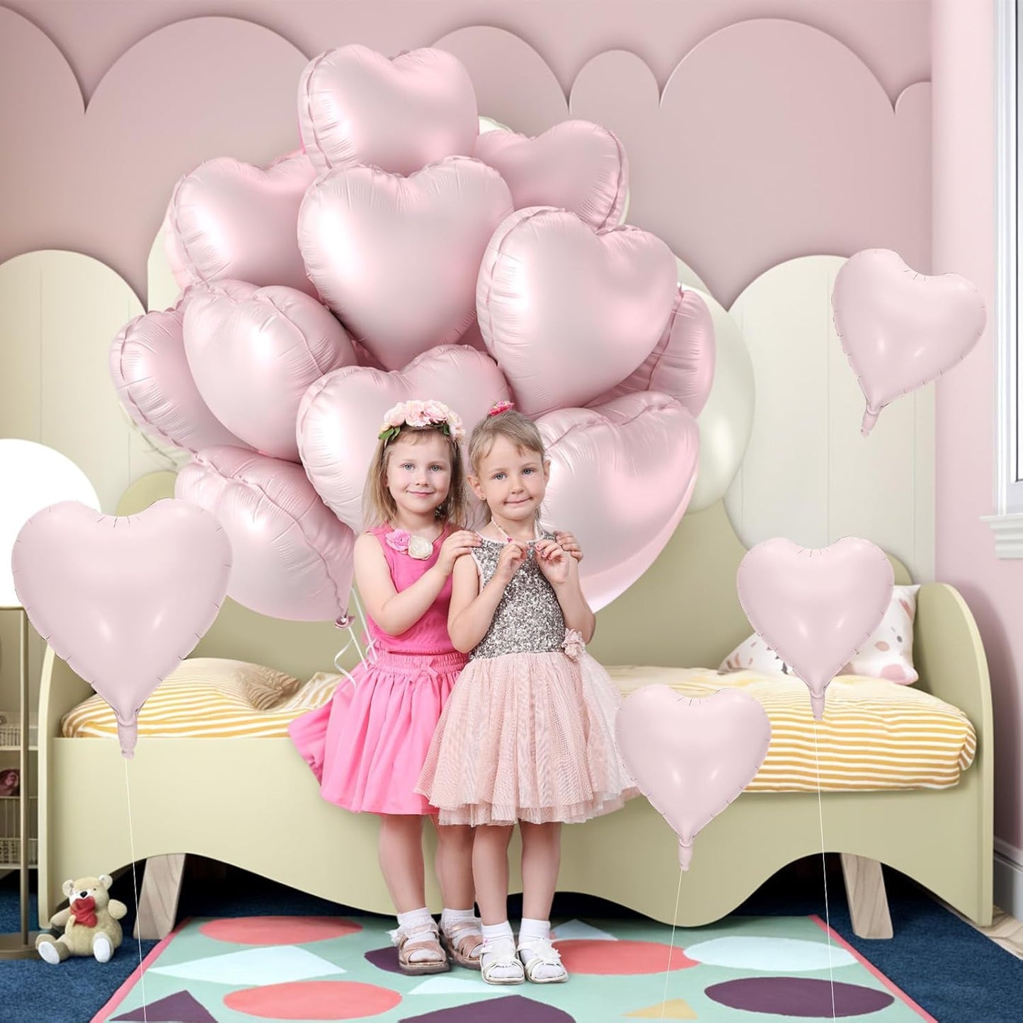 12 Pcs Heart Balloons, 18 inch Retro Pink Heart Shaped Balloons, Big Foil Helium Balloon, Love Foil Balloon for Wedding Baby Shower Anniversary Valentine Party Decorations