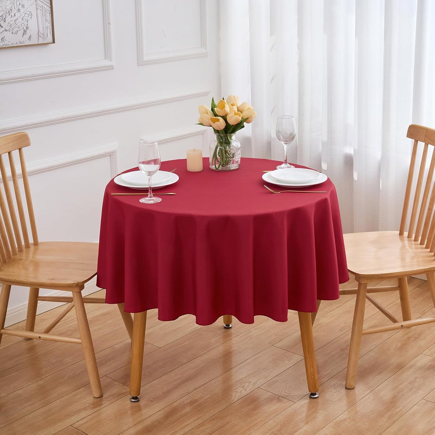 Burgundy 6 Pack Round 60 Inch Tablecloth, Premium Polyester Table Cloth Washable Table Cover Stain and Wrinkle Resistant Decorative Table Cover for Party Wedding