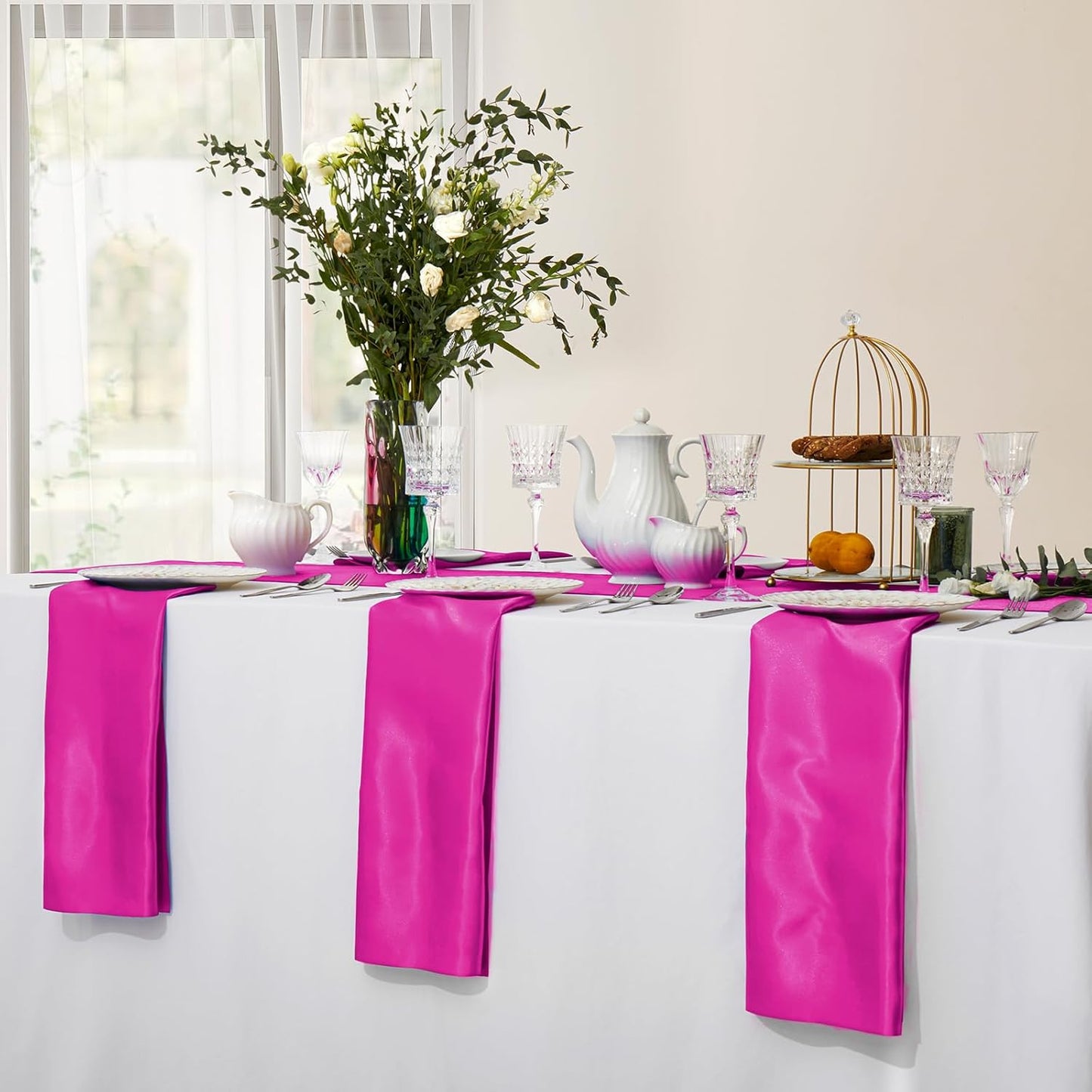 Horbaunal 30 Pack Hot Pink Satin Napkins 20 x 20 Inch, Square Soft Table Dinner Napkins, Silky Cloth Napkins Table Decoration for Weddings Banquets Parties