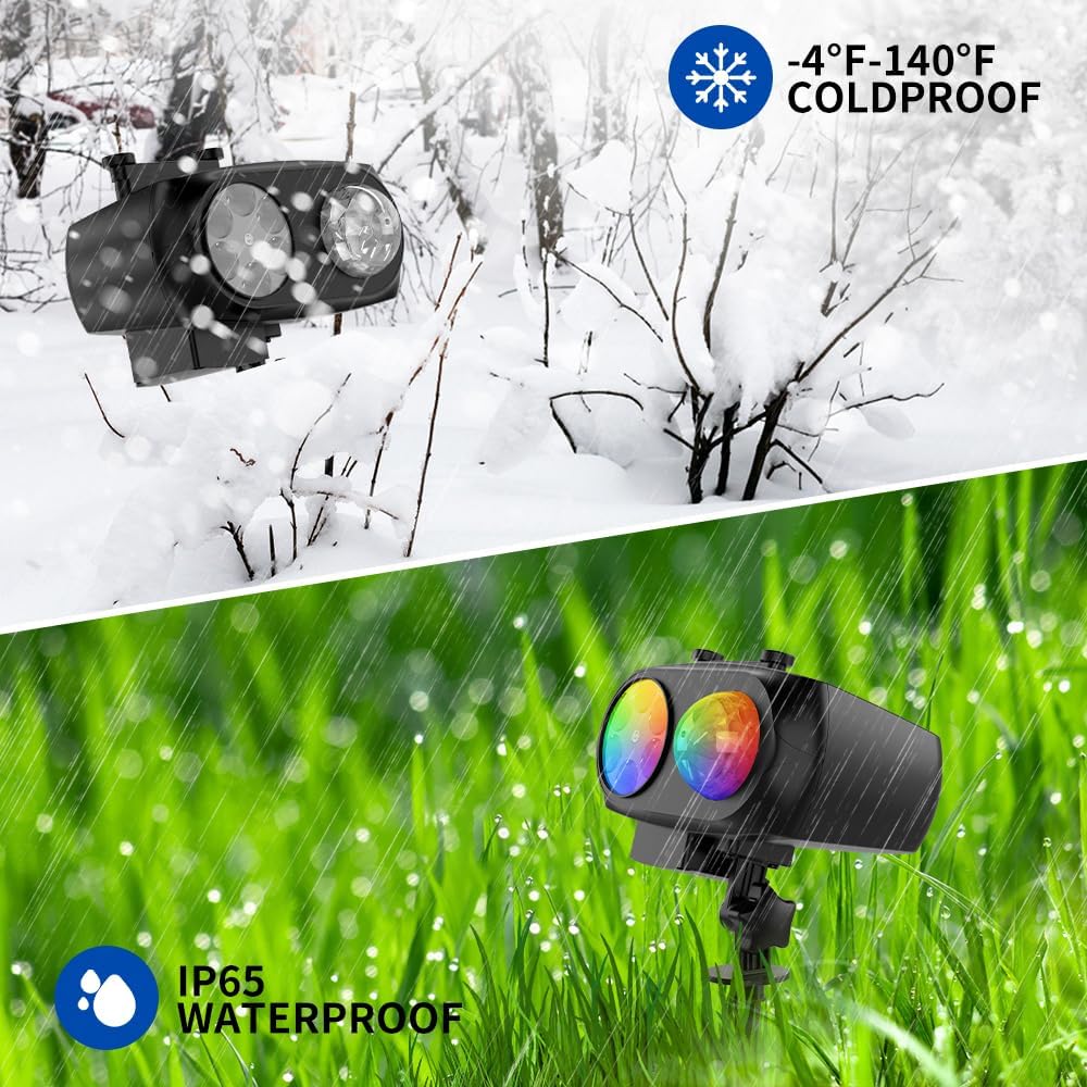 Holiday Projector Lights Outdoor, 2-in-1 HD LED Outdoor Projectors with Remote Control Timer, 3D Ocean Wave & 8 Patterns Waterproof Lanscape Lights for Indoor Valentine Xmas Halloween Holiday Party