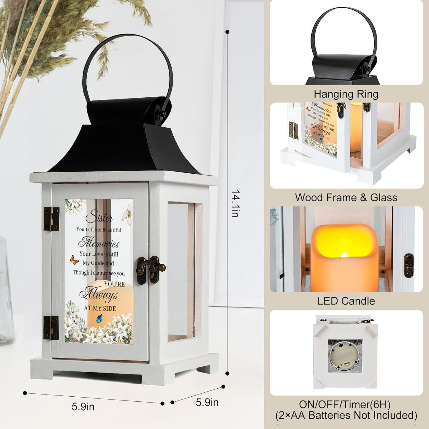 Memorial Lantern Bereavement Sympathy Gifts in Memory of Loved One Memorial Gifts for Loss of Sister Remembrance Gifts for Loss of Sister with LED Candle