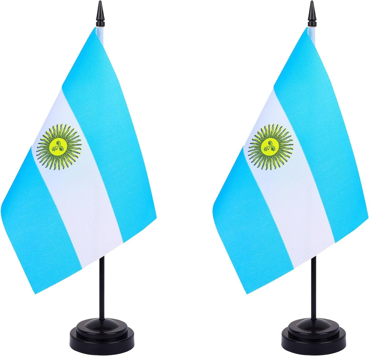 WXTWK 2 Pack Argentina Flag Argentina Deluxe Desk Flag Set - Mini Small Argentinian Table Office Flags with Black 12" Solid Pole Stand Base Classroom Meeting Desktop Decorations