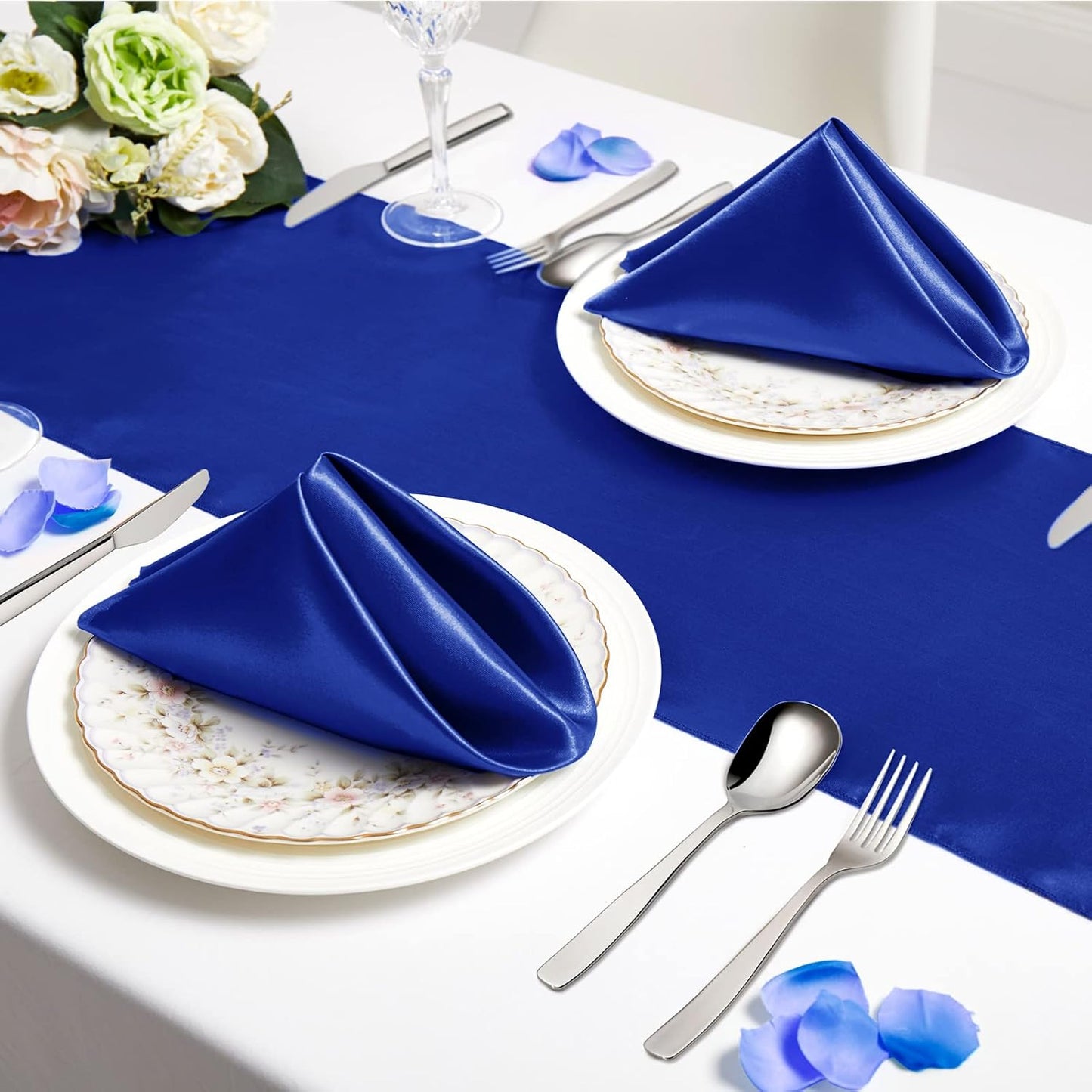 Horbaunal 30 Pack Royal Blue Satin Napkins 17 x 17 Inch, Square Soft Table Dinner Napkins, Silky Cloth Napkins Table Decoration for Weddings Banquets Parties