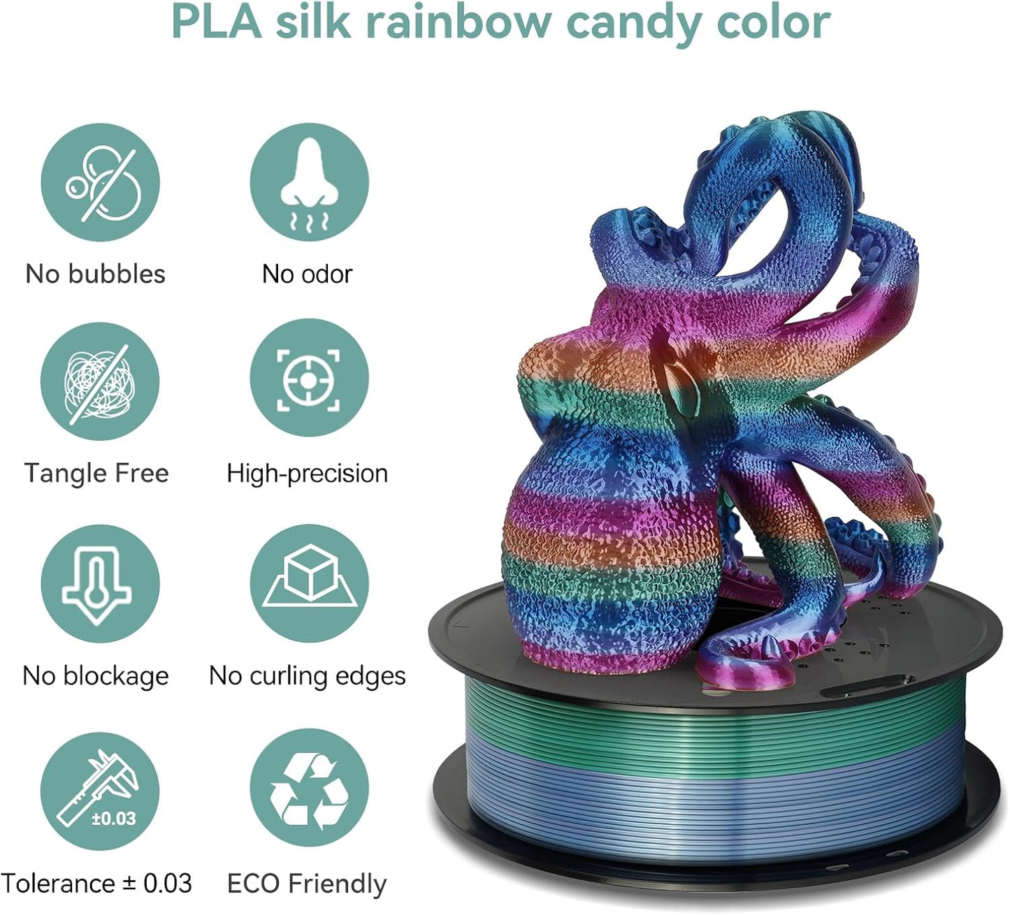 Kingroon 10KG Silk Rainbow PLA Filament Bundle, 1.75MM 3D Printing Filament, Color Changing, Dimensional Accuracy 0.02mm, Fits Most 3D Printers