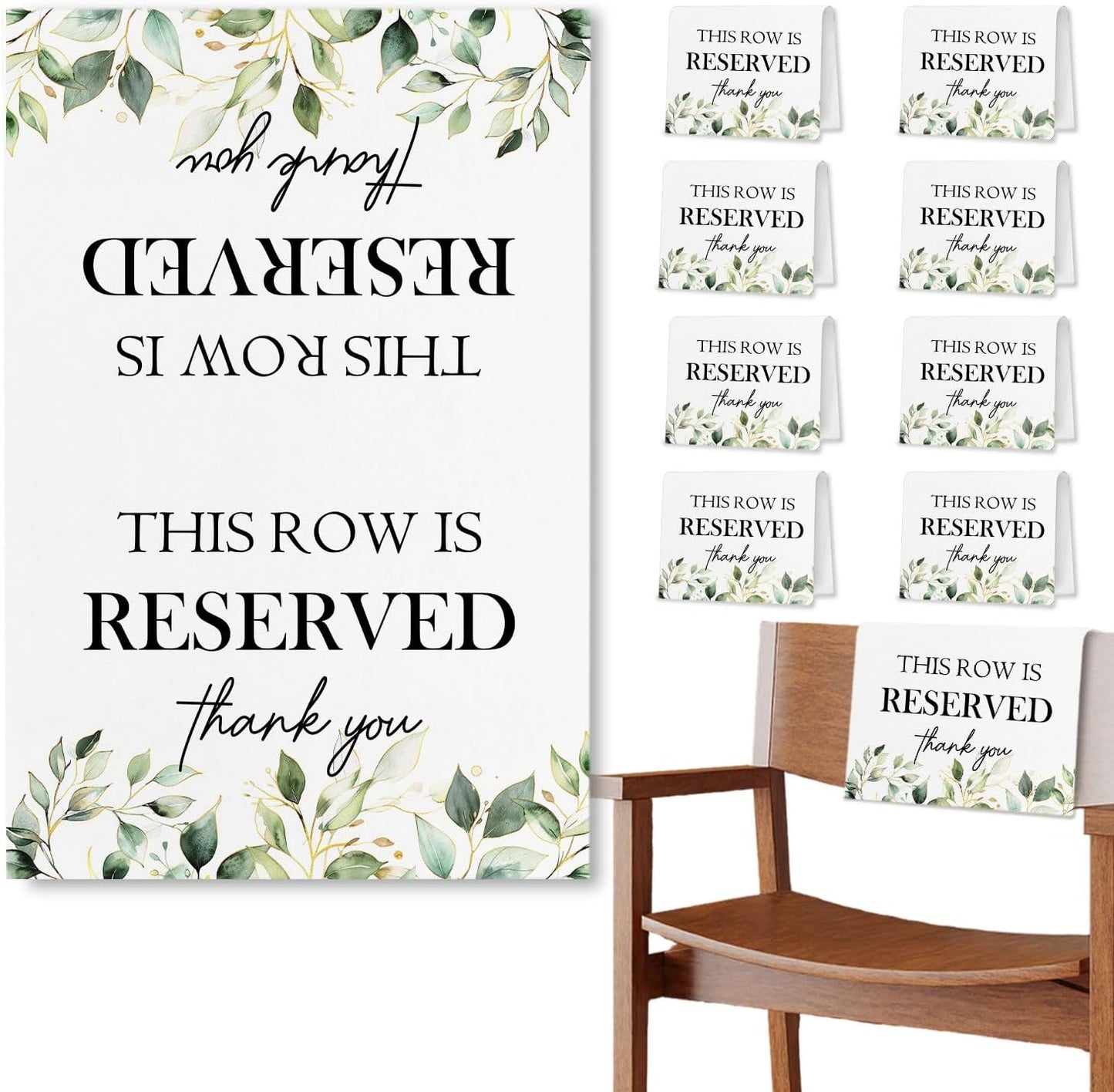 Reserved Seating Chair Signs, This Row Is Reserved Pew Cloths Seating Placeholder for Church Pews, Wedding Decorations for Reception Parties Celebrations Event Meetings (8 PCS, Green)