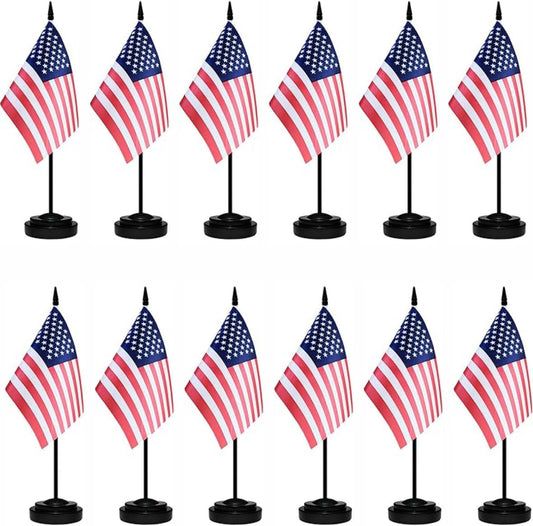 12 Pack American Desk Flags Set USA Small Mini Table Office US Miniature Desktop Flag Home Office Decoration