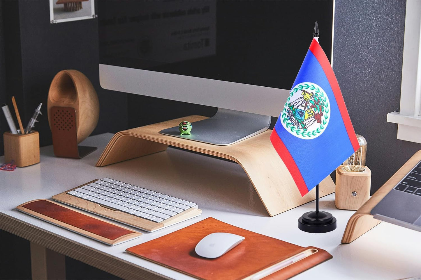 WXTWK 2 Pack Belize Flag Belize Desk Flag Set - Mini Small Belizeans Table Office Flags with Black 12" Solid Pole Stand Base Classroom Meeting Desktop Decorations