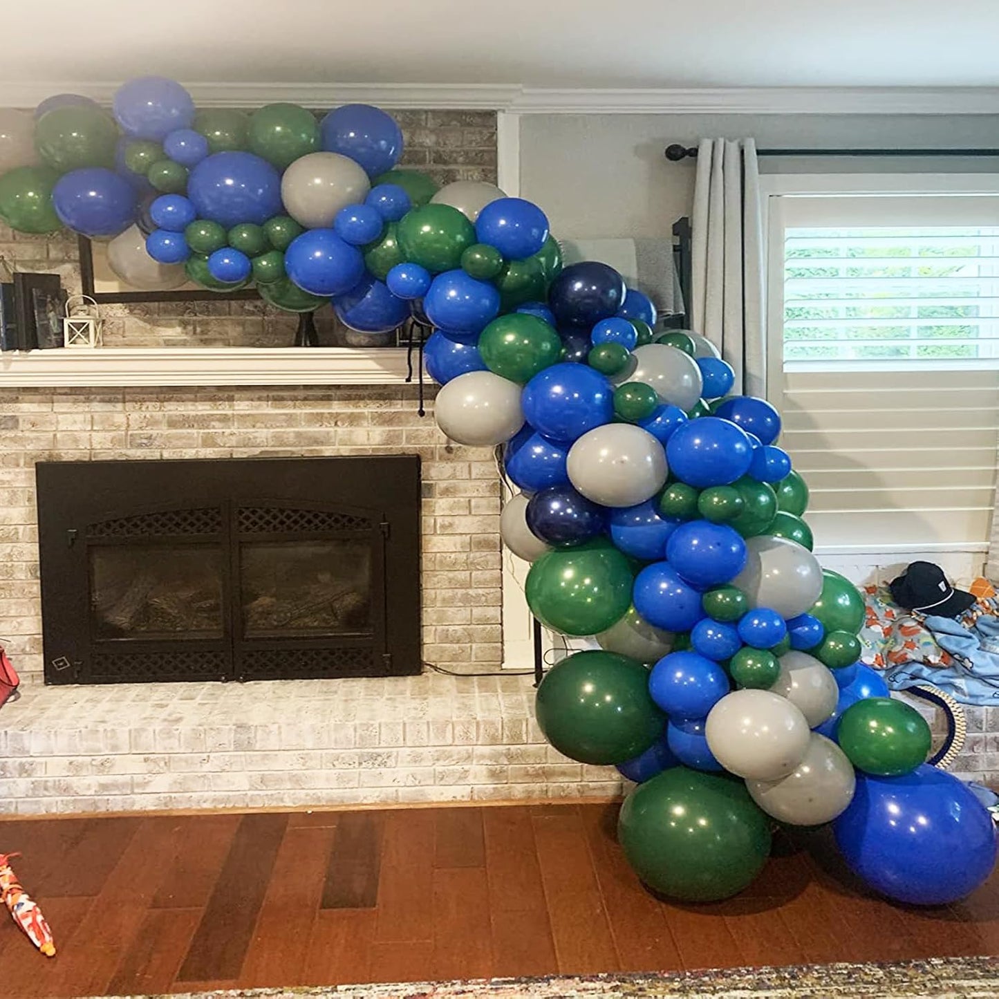Balloons Green and Blue, 60Pcs 12 Inch Navy Blue Green White Latex Party Balloons for Kids Birthday, Jungle Safari Themed Party, Dinosaur Party Supplies, Baby Shower, Wedding, Anniversary