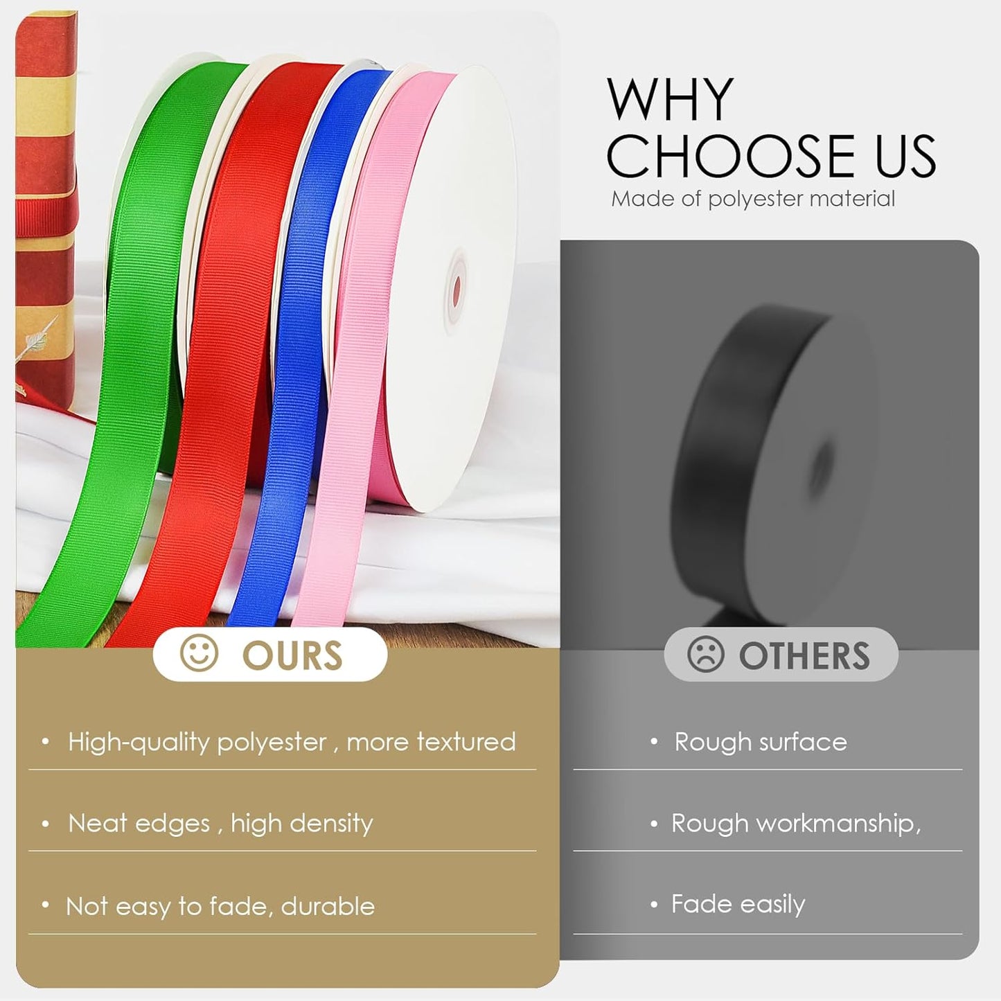 100 Yards 5/8 inch Grosgrain Ribbon, Solid Color Fabric Ribbon Perfect for Gift Wrapping, Wedding, Handmade Bows, Floral Bouquets and Party Decoration(Champagne Gold)