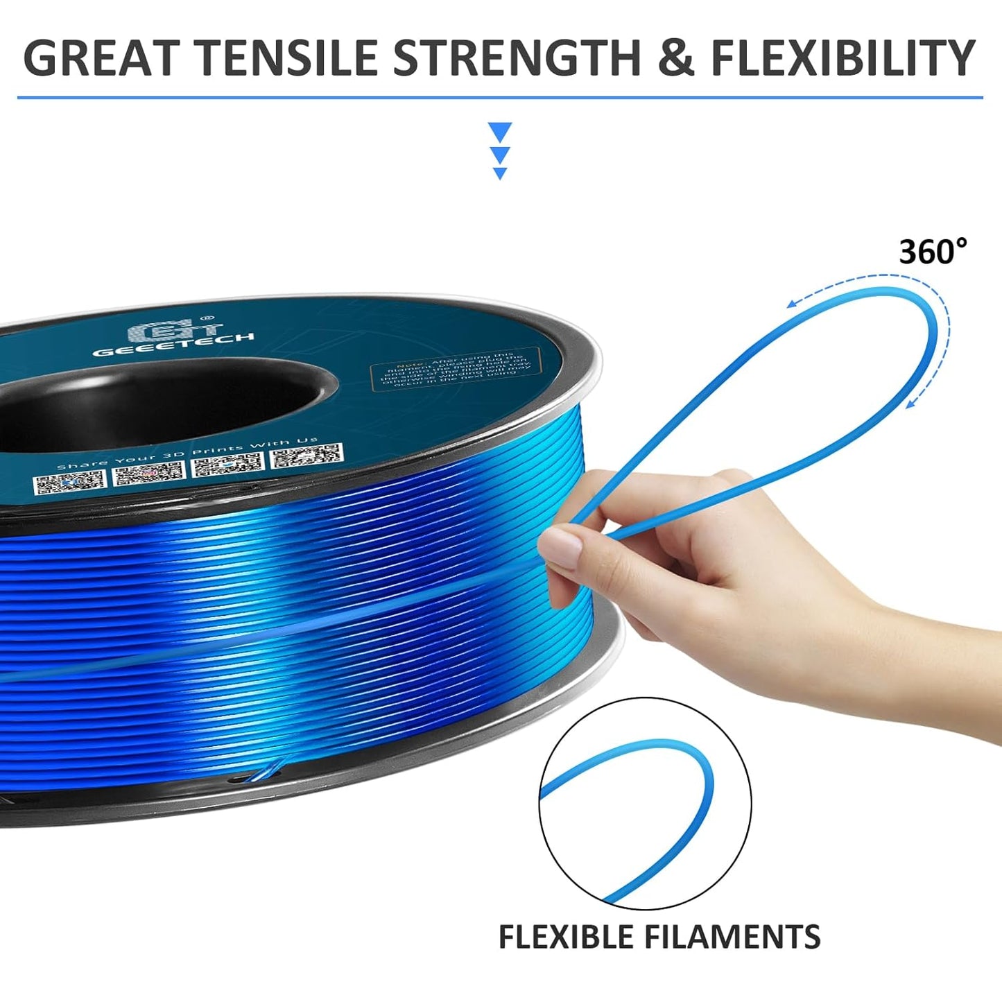 Geeetech TPU Filament 1.75mm, Shore 95A Flexible 3D Printer Filament with High Elasticity, 1KG (2.2lbs) Spool, Dimensional Accuracy ±0.03mm, Fits Most FDM Printers, Clear Blue