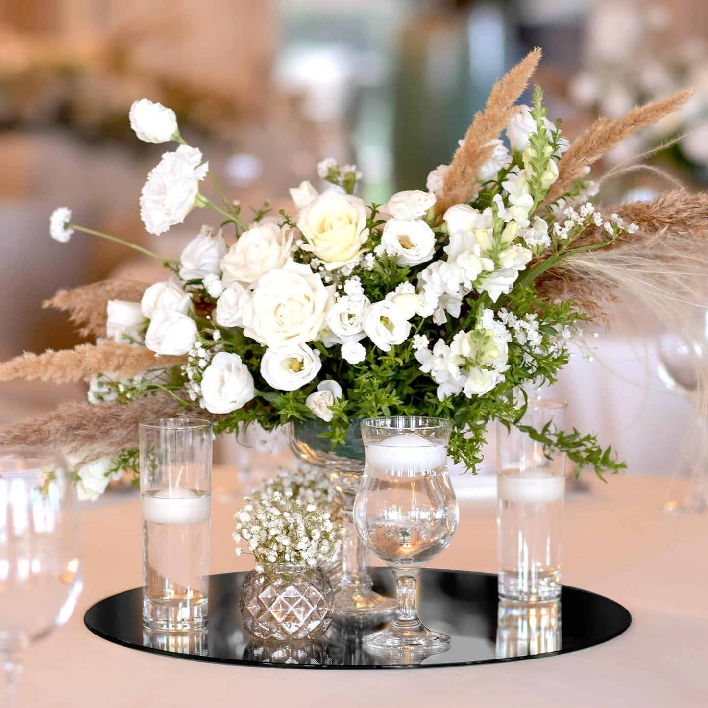 Thyle 12 Pcs 10 Inch Acrylic Round Mirrors for Tables Centerpieces Circle Mirrors Candle Plates for Wall Wedding Table Centerpieces for Baby Shower Party, Thickness 1 mm (Black)