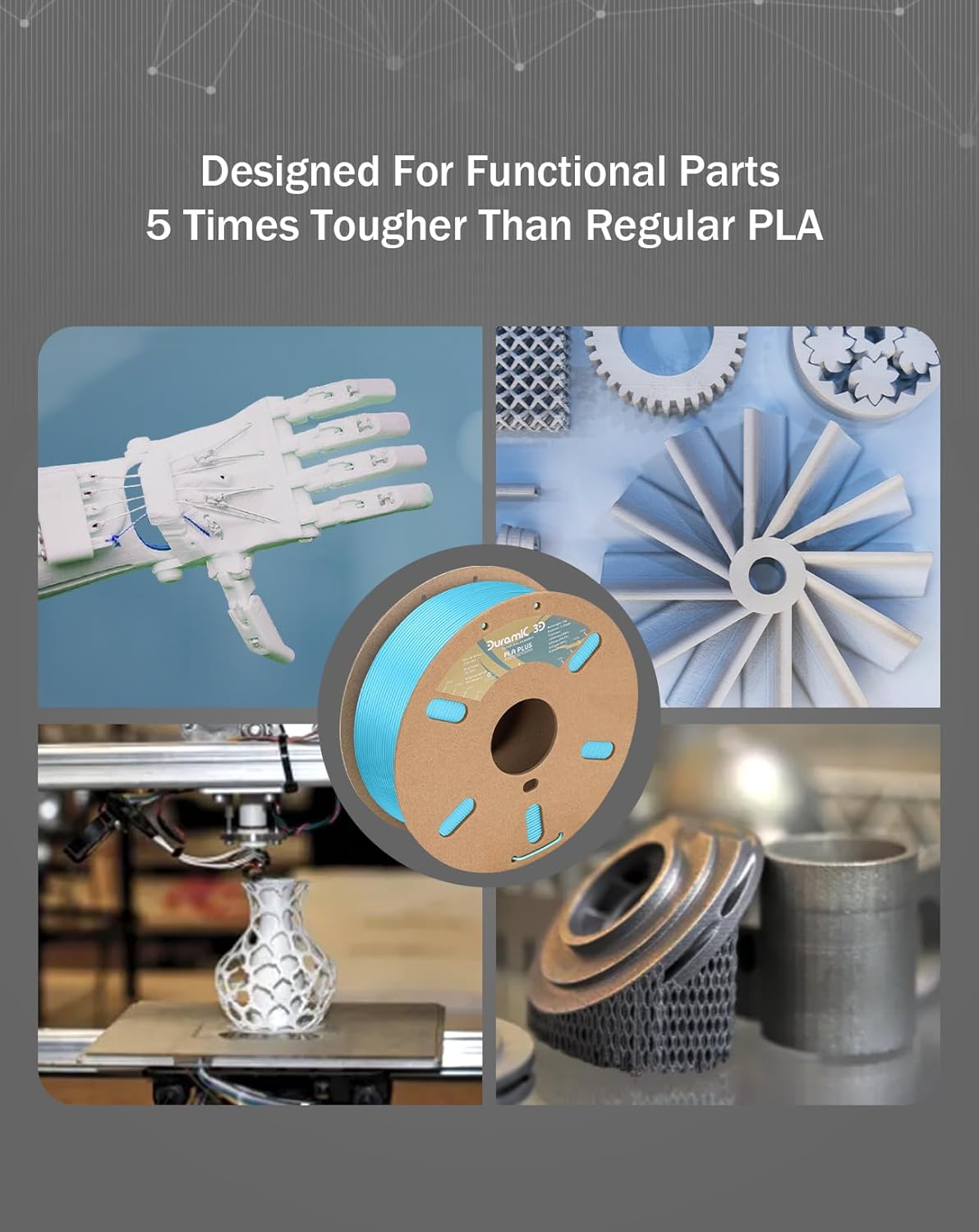 DURAMIC 3D PLA+ Filament 1.75mm 1Kg Light Blue, PLA Plus Filament 1Kg Spool(2.2lbs) Tougher and Stronger, Dimensional Accuracy Probability +/- 0.02mm