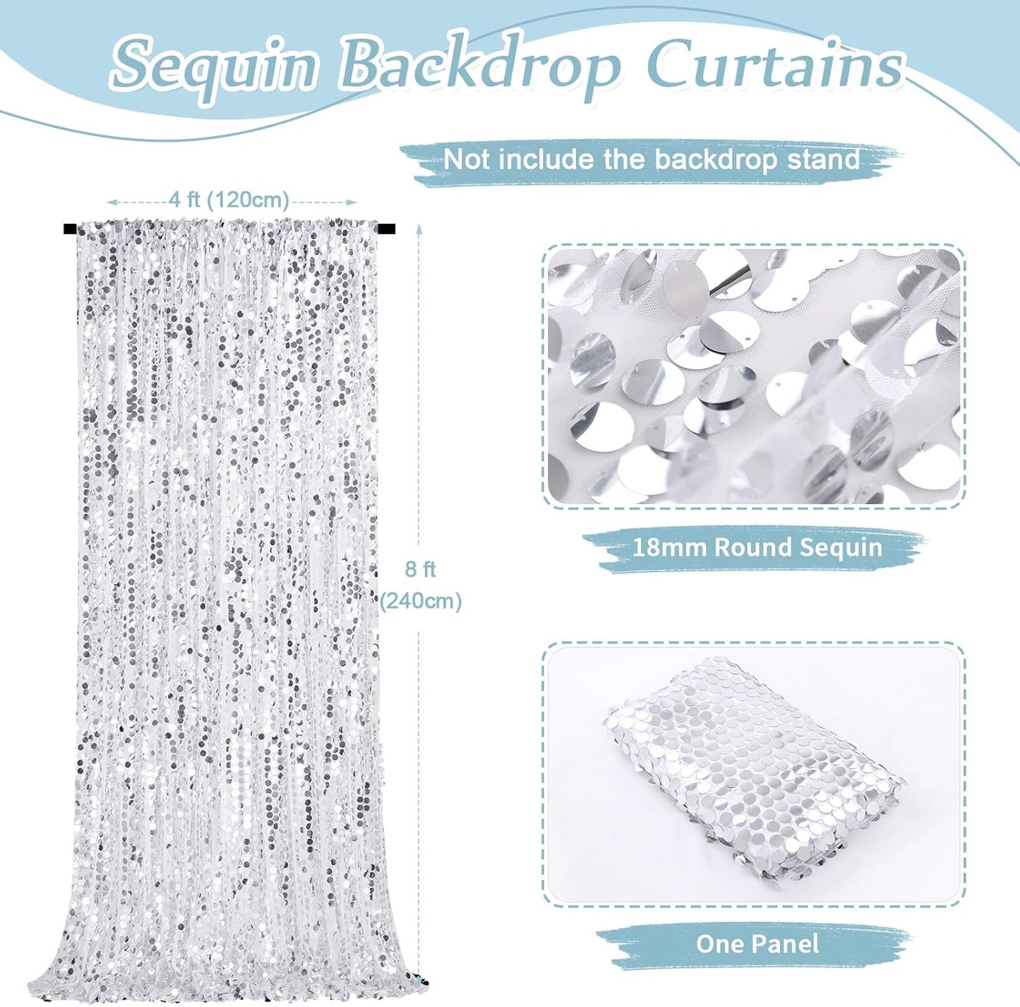 Silver Backdrop Curtain 4ftx8ft Seuin Backdrop Curtains Wedding Reception Cake Table Background Panels Wall Decor for Birthday Party