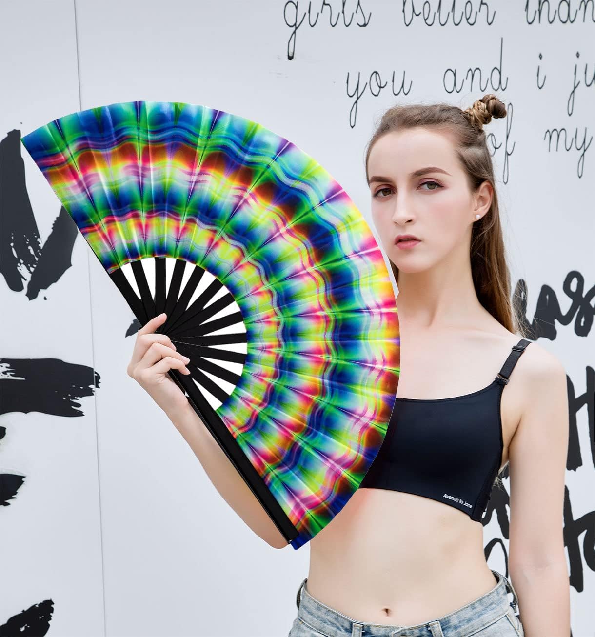 Amajiji Rave Folding Hand Fan Popping Fans for Line Dancing, Large Clacking Fans Clap Fan for Boots On The Ground Dance,Party,Decoration,Festival (Trippy)