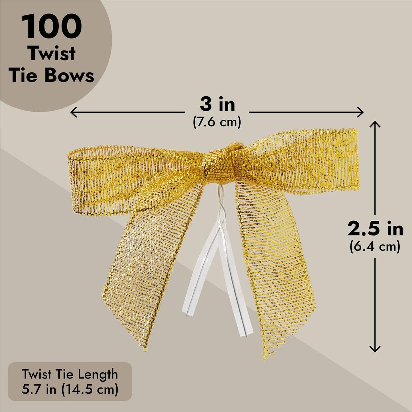 Bright Creations Gold Twist Tie Bows - 100 Pack, 2.5 x 3 in - Pretied Gold Bows & Ribbon for Treat Bags & Twist Ties for Crafts