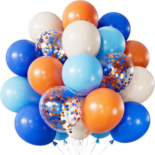 Blue and Orange Balloons – 12 Inch Blue Orange Balloons Set Thick Nude Balloon Shiny Confetti Latex Balloon for Birthday Baby Shower Wedding Party Decorations, Space Theme Party Supplies