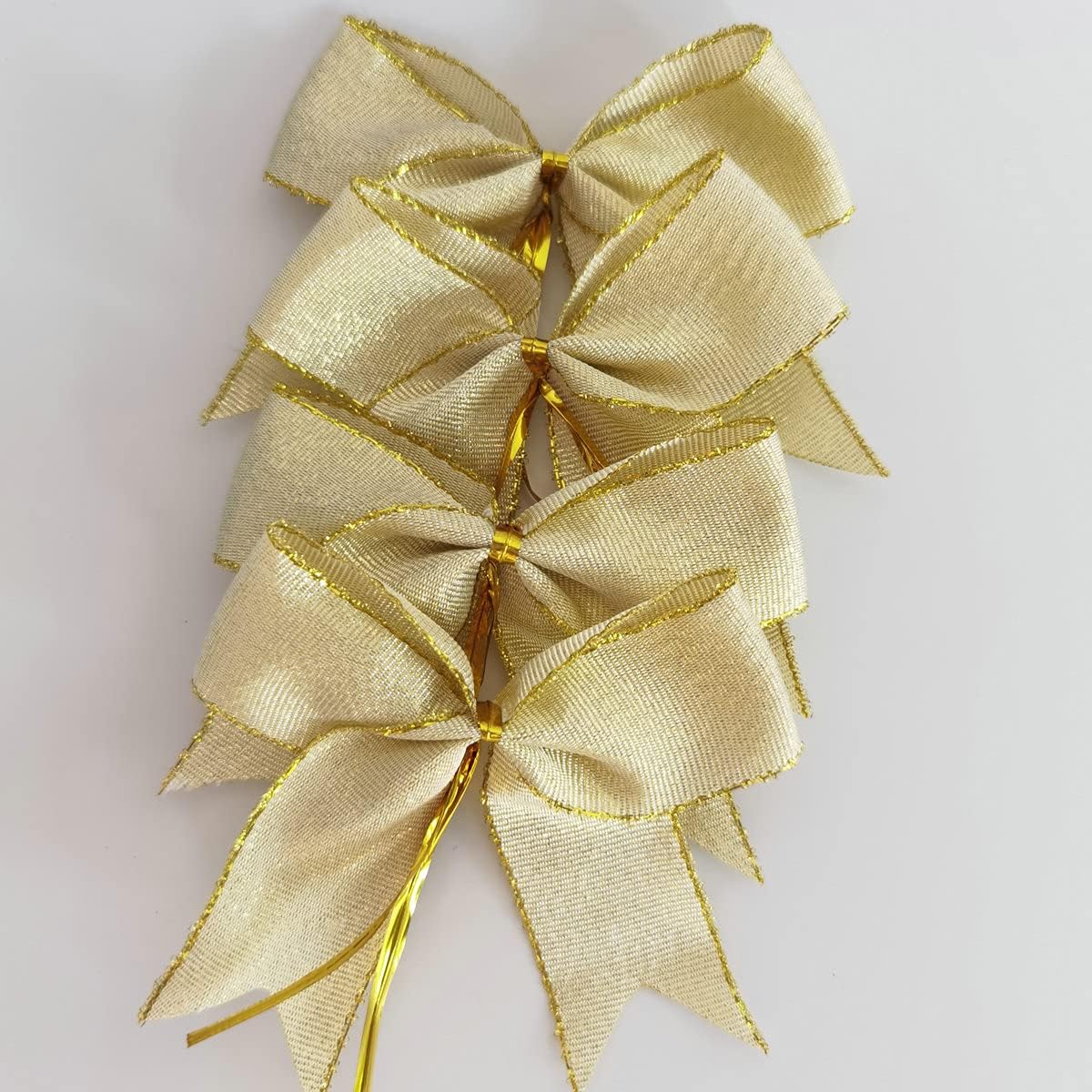 50pcs 3-1/2" White Gold Bows with Twist Ties for Gift Wrapping Packing Christmas Decoration (W.Gold)