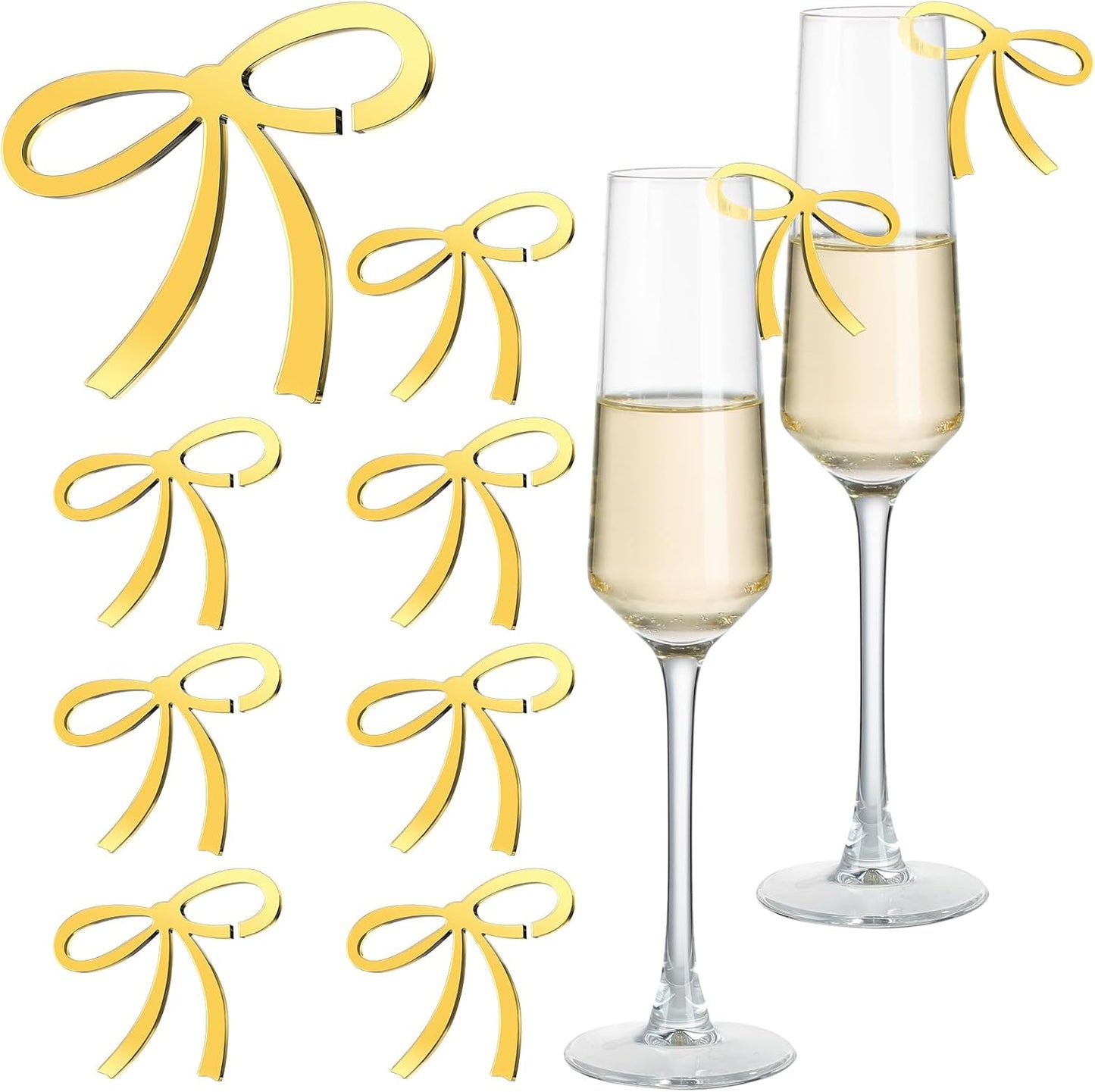 50 Pcs Bows Drink Tags Coquette Bow Wine Glass Charms Acrylic Bowknot Drink Tag for Bachelorette Birthday Wedding Coquette Tasting Party Decor Accessory(Gold)