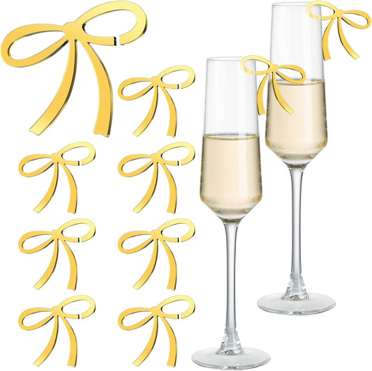 50 Pcs Bows Drink Tags Coquette Bow Wine Glass Charms Acrylic Bowknot Drink Tag for Bachelorette Birthday Wedding Coquette Tasting Party Decor Accessory(Gold)