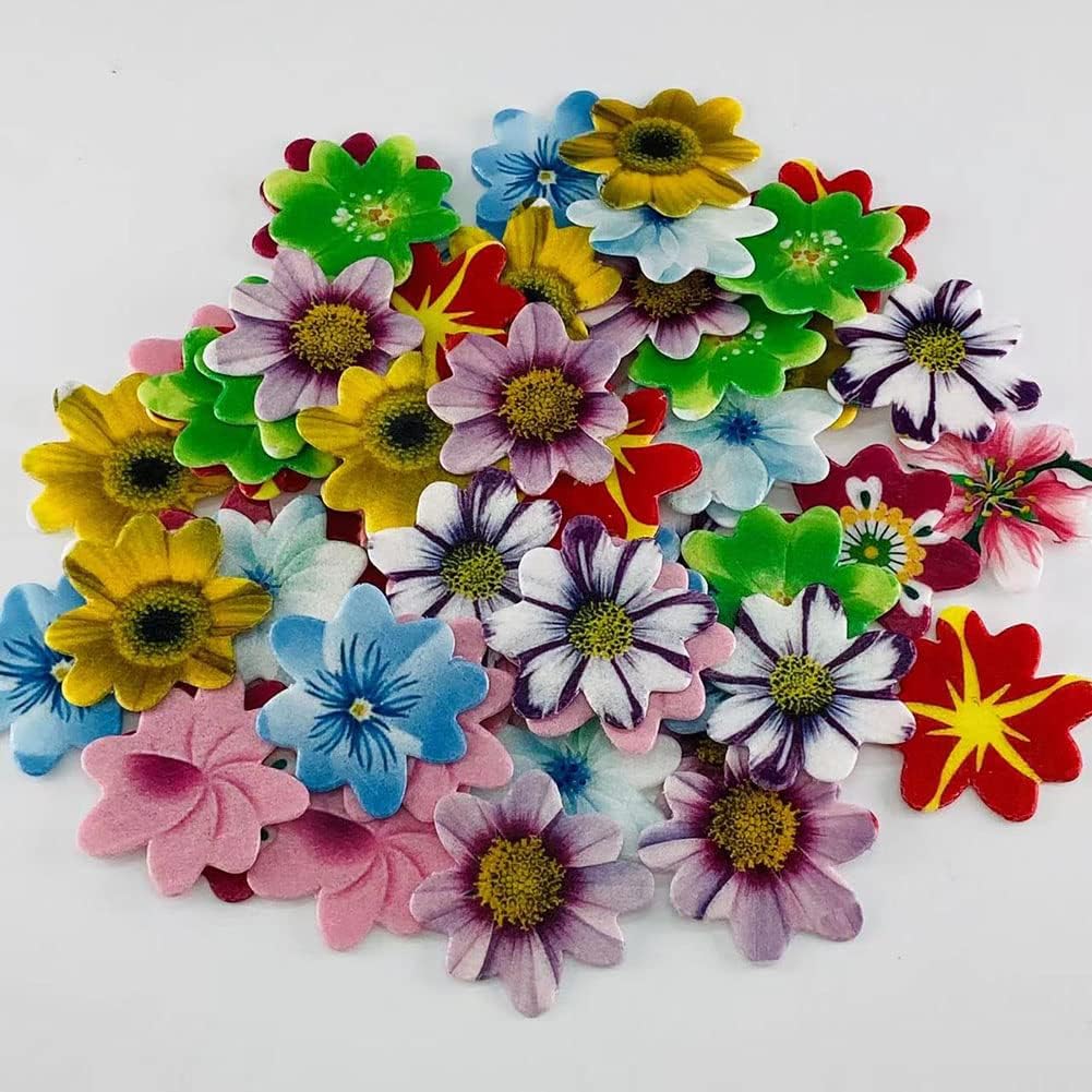 Edible Flowers 120pcs Wafer Paper Cake Cupcake Toppers for Decorating Rice Paper Flower Food Decorations for Baking Girl Birthday Party Mix Size Color (Flowers)