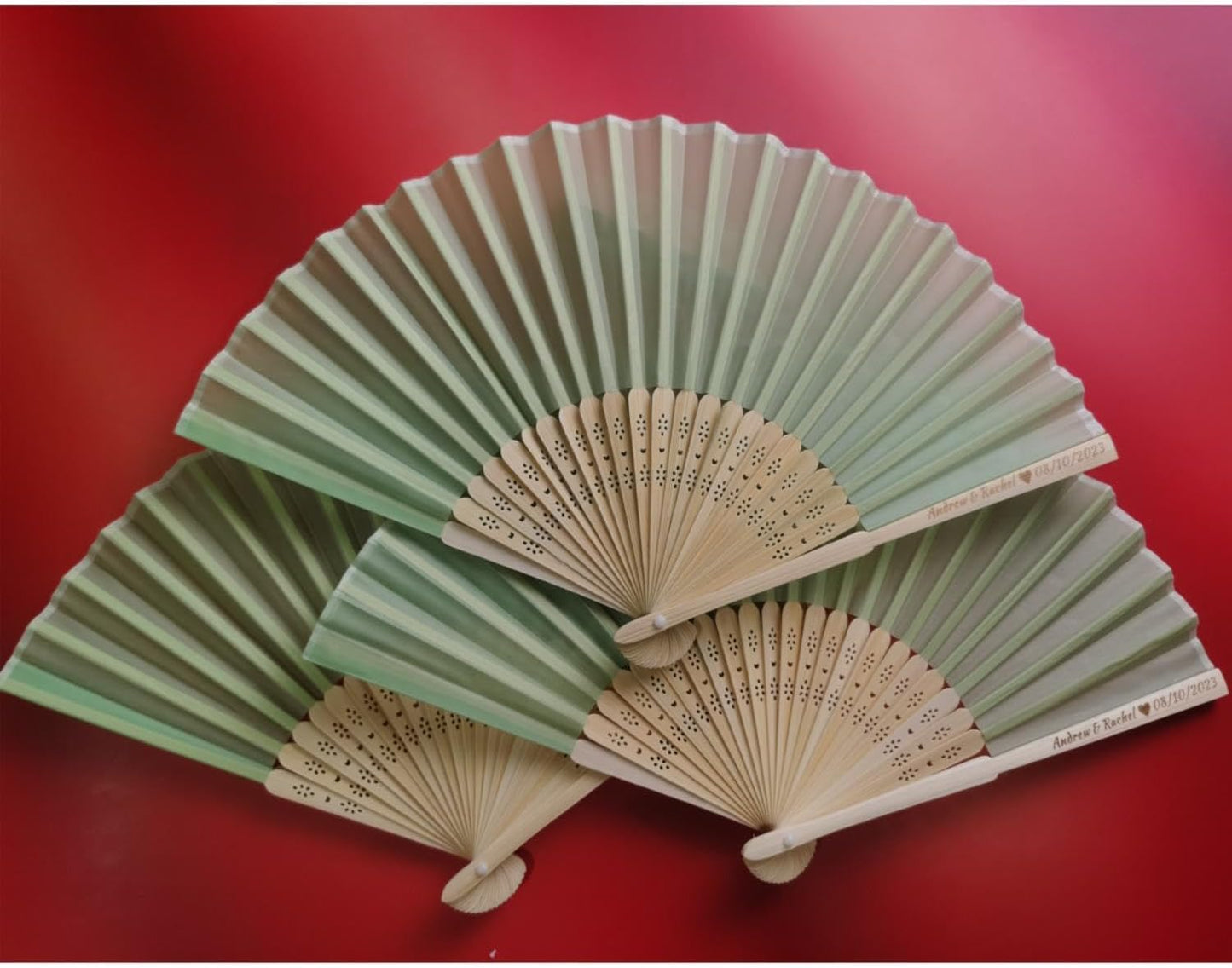 Personalized Wedding Fans Handheld Folding Fans (30Pcs) - Custom Engraved Green Silk Fans for Bridal Shower Favor/Baby Shower Favor, Birthdays Party Gifts/Gifts for Party Guests