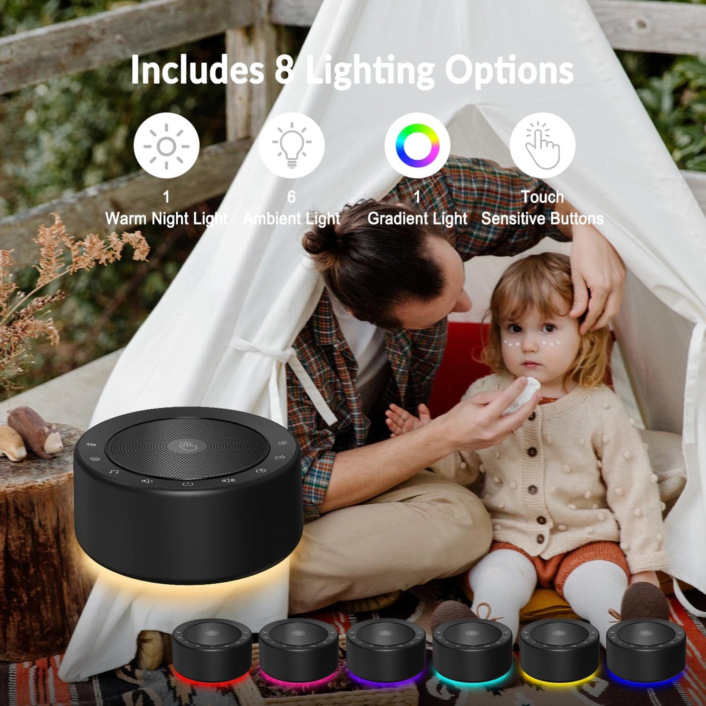 Nursery Lamp with Sound Machine, Mood Lighting, 7 Colors Night Light, 30 Soothing Sounds, White Noises for Baby, Adults. Timer, Plug in, Memory Function, Touch Control