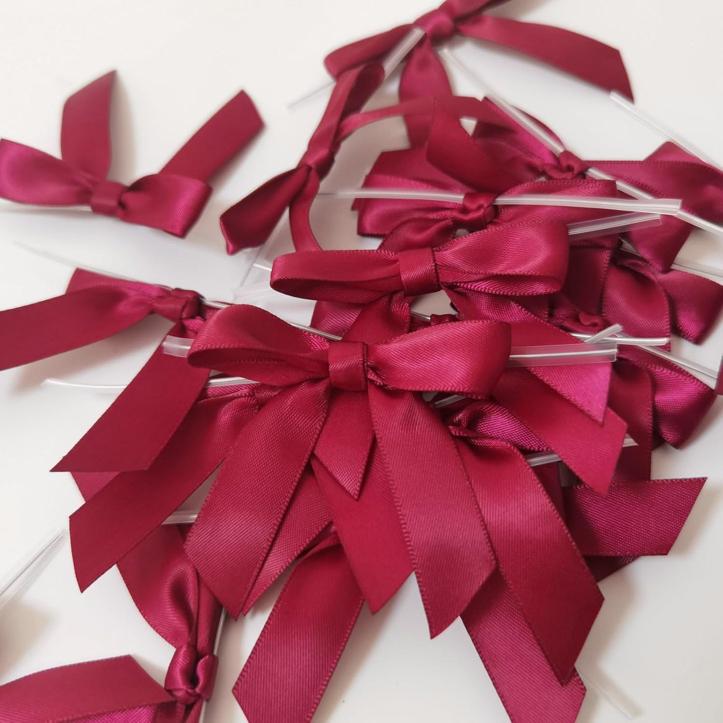 50pcs 2-1/2" Burgundy Satin Ribbon Bows with Twist Tie Bows for Christmas Gift Packing&Wrapping (Burgundy)