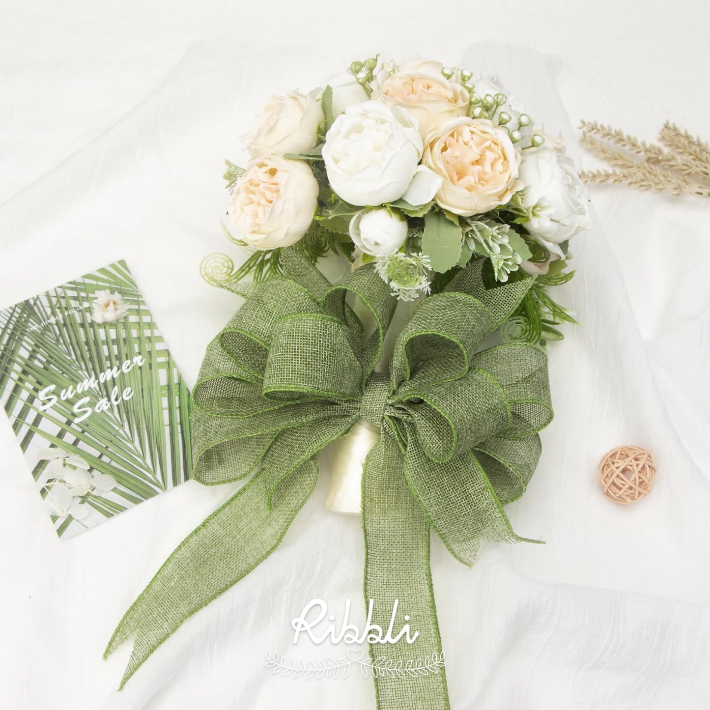 Ribbli Sage Green Burlap Wired Ribbon, 1-1/2” Inch x Continuous 20 Yard, Spring Moss Wired Ribbon for Wreaths,Big Bows,Tree Decoration,Outdoor Decoration