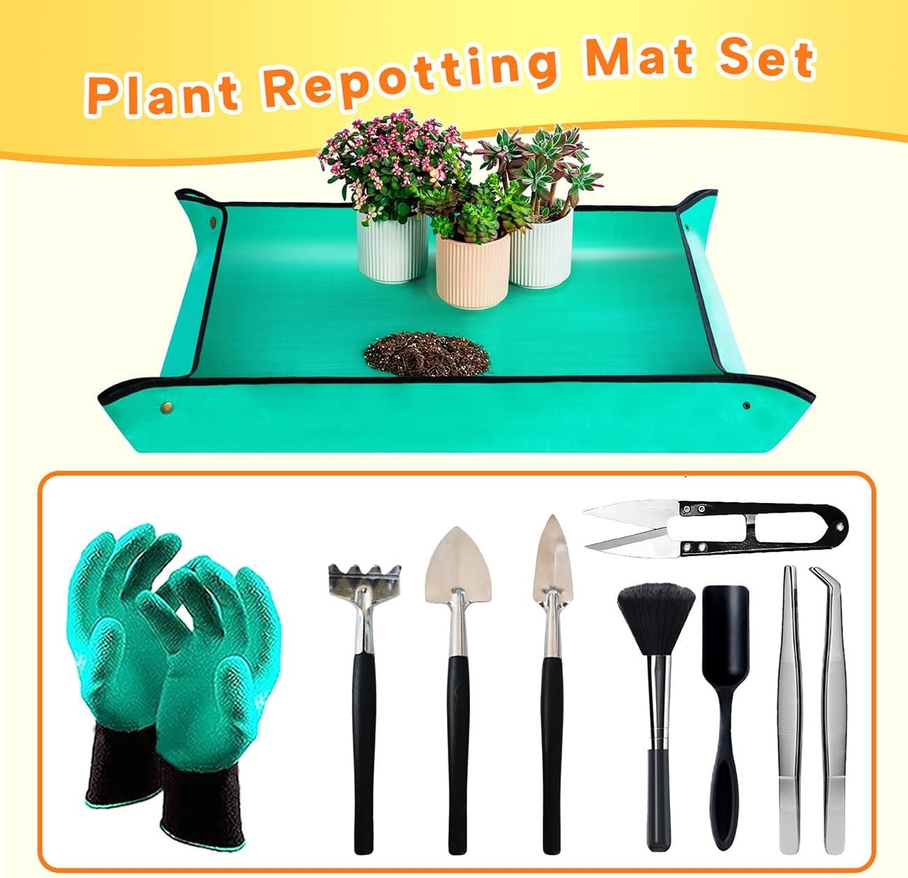 Bonsai Tools Set for Beginners, Bonsai Tree Kit with Training Wire, Scissors, Pruning Shears, Repotting Kit, Indoor Plant Tools Starter Kit (Green)