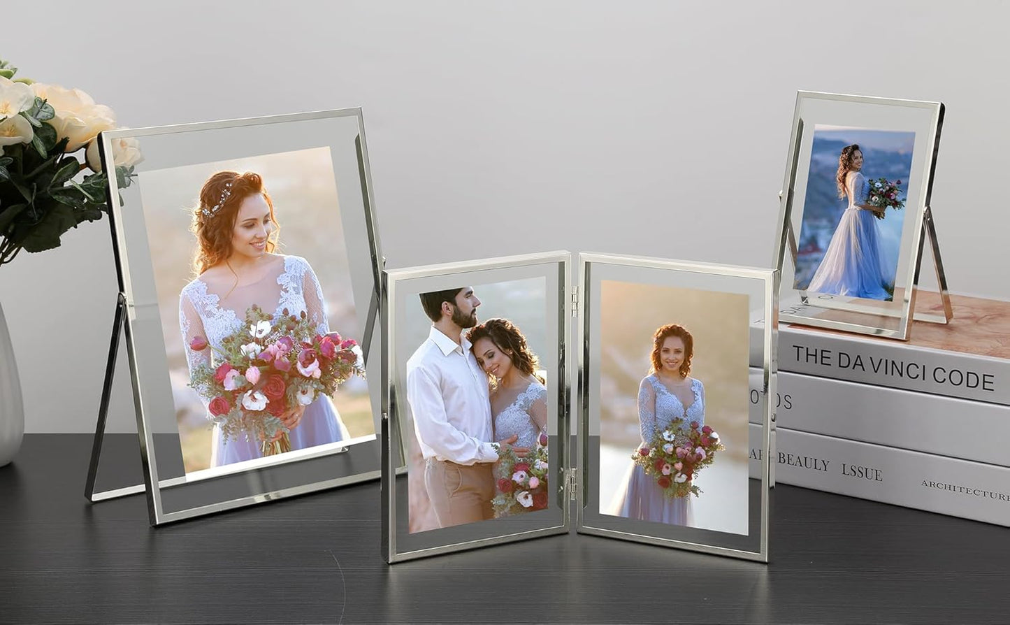 8x10''Floating Frame Silver Set of 2 For Photo Sizes 5x7,6X8,7x9'', for Desktop/Shelf Display Silver Plated Frame for Gift Choice of Wedding, Christmas,Birthady.