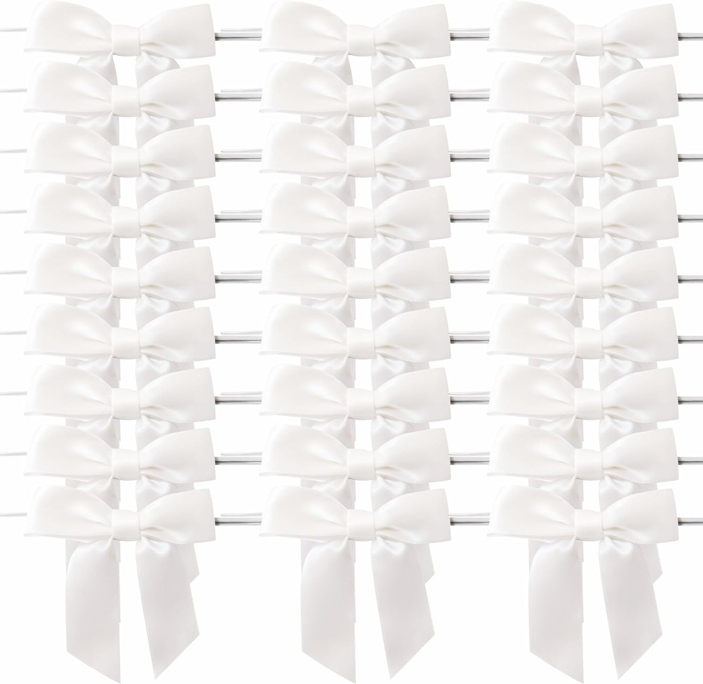 36pcs 3-1/2" White Satin Ribbon Bows with Twist Ties for Big Ribbon Bows for Gift Wrapping Packing Wedding Accessories Decoration (White)