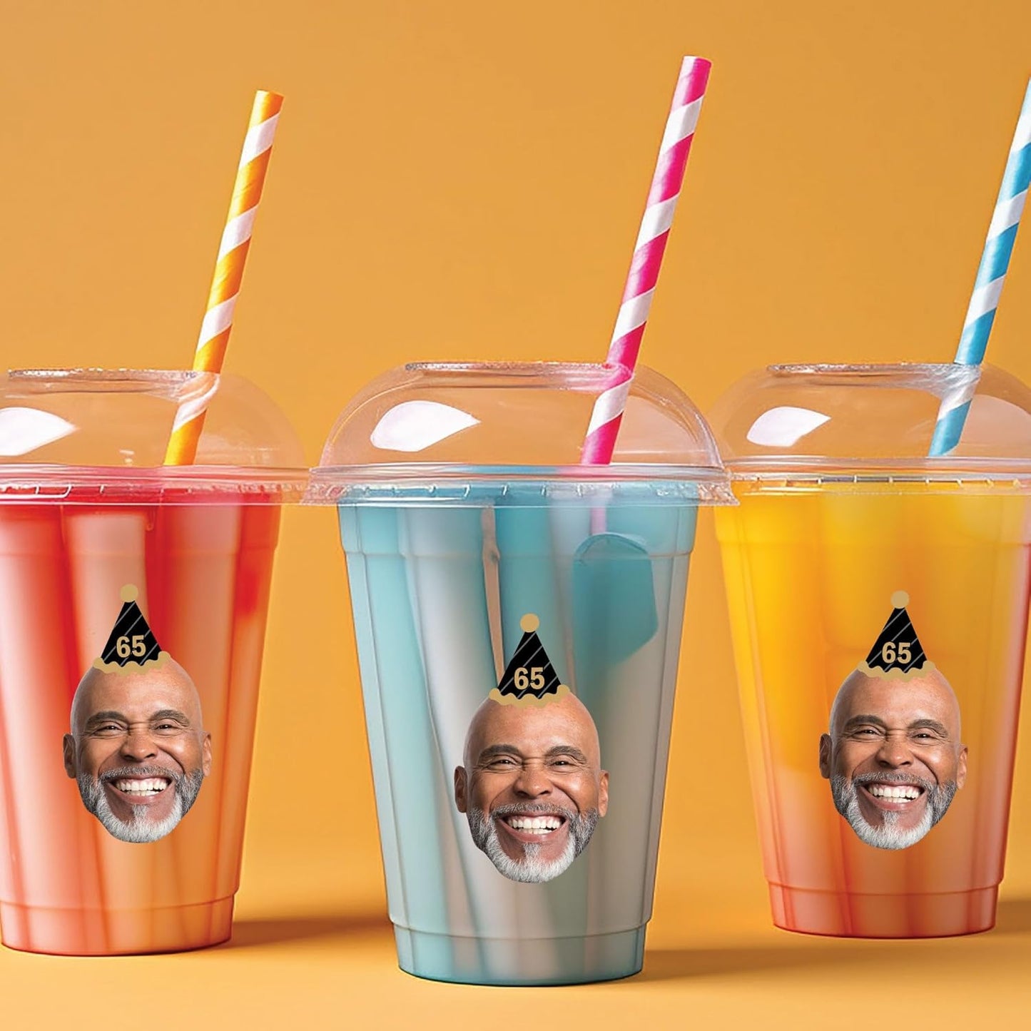 Big Dot of Happiness Custom Photo Adult Happy Birthday - Black & Gold Personalized Birthday Party Favors - Fun Face Cut-Out Stickers - Set of 24