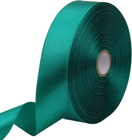 Teal Solid Satin Ribbon 1 Inch 50 Yards Solid Polyester Fabric Ribbon for Gift Wrapping Wedding Christmas Baby Shower Birthday Party Decoration Handmade Immortal Flower Craft
