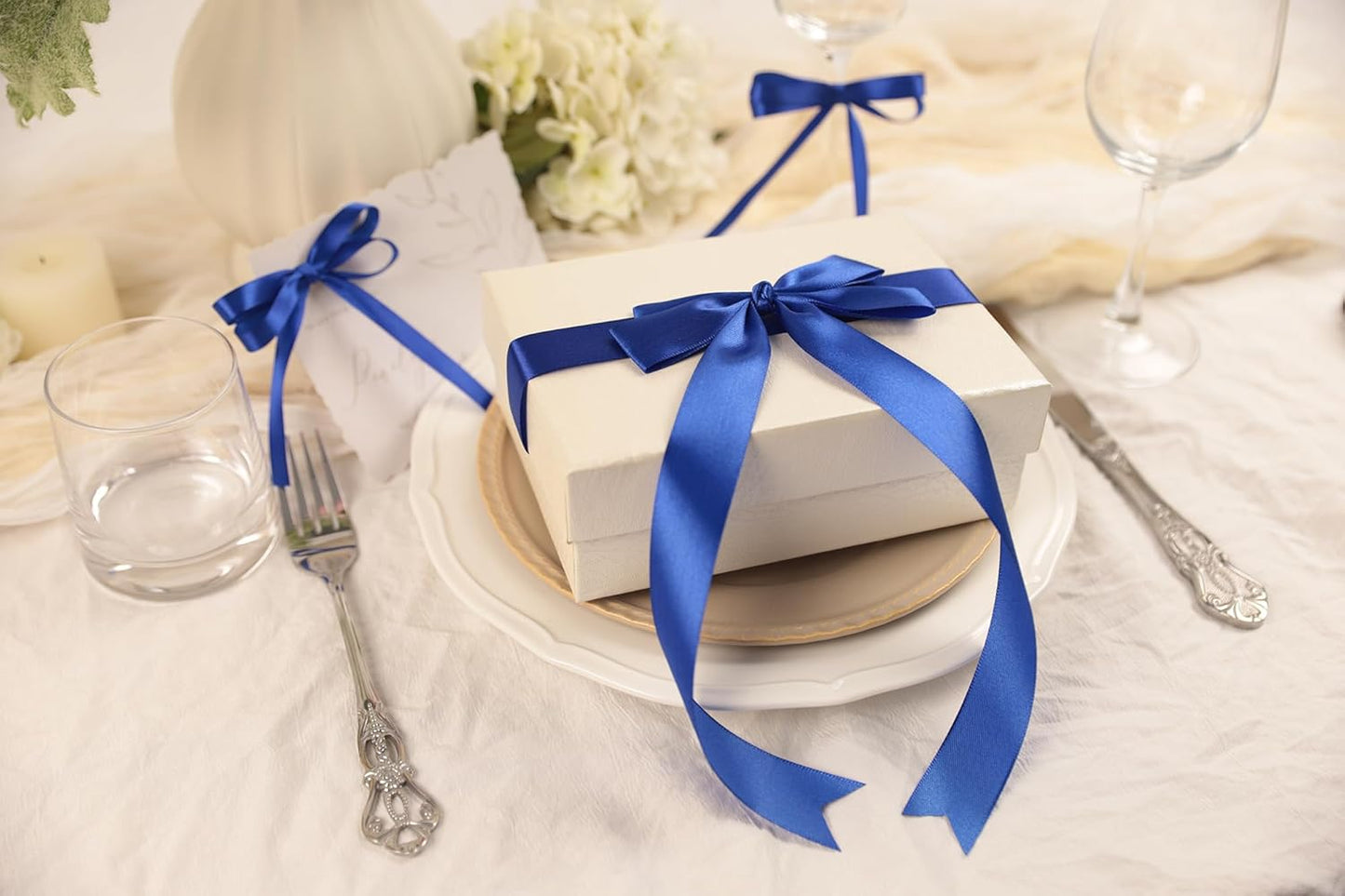 Dark Royal Blue Satin Ribbon 1 inch X Continuous 25 Yards, Single Face Polyester Ribbon Perfect for Gift Wrapping, Flower Bouquet, Wedding Decor, Crafts, Bow Making, Sewing and More