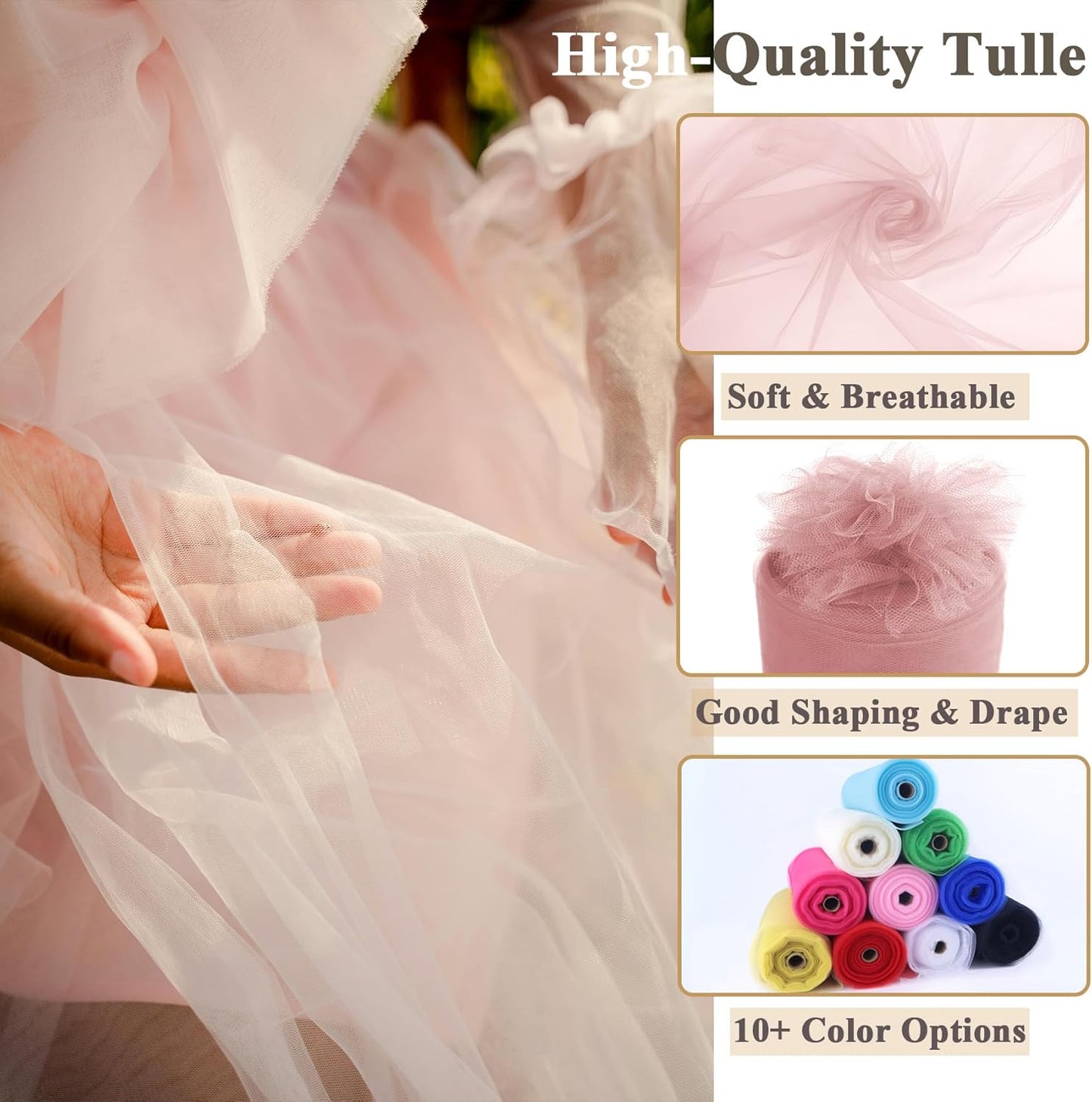 Antique Pink Tulle Fabric Rolls 54 Inch x 40 Yards Large Mesh Tull Bolt for Wedding, Garden Netting, Tutu Skirt, Party Decoration and Craft Supplies
