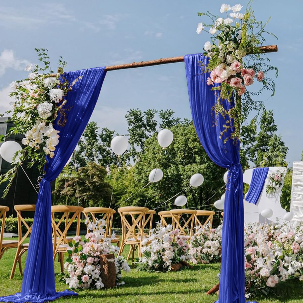 Royal Blue Wedding Arch Draping Fabric 2 Panels 29" x 20 FT Blue Wedding Drapes for Backdrop Sheer Curtain Drapes for Romantic Bridal Baby Shower Ceremony Birthday Party Fall Outdoor Events
