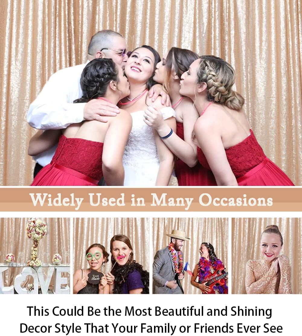 ShiDianYi Sequin Backdrop Curtain 10x10 FT Champagne Sequins Fabric Background for Photography Shimmer Sequined Backdrops for Parties Champagne Blush Curtain for Wedding